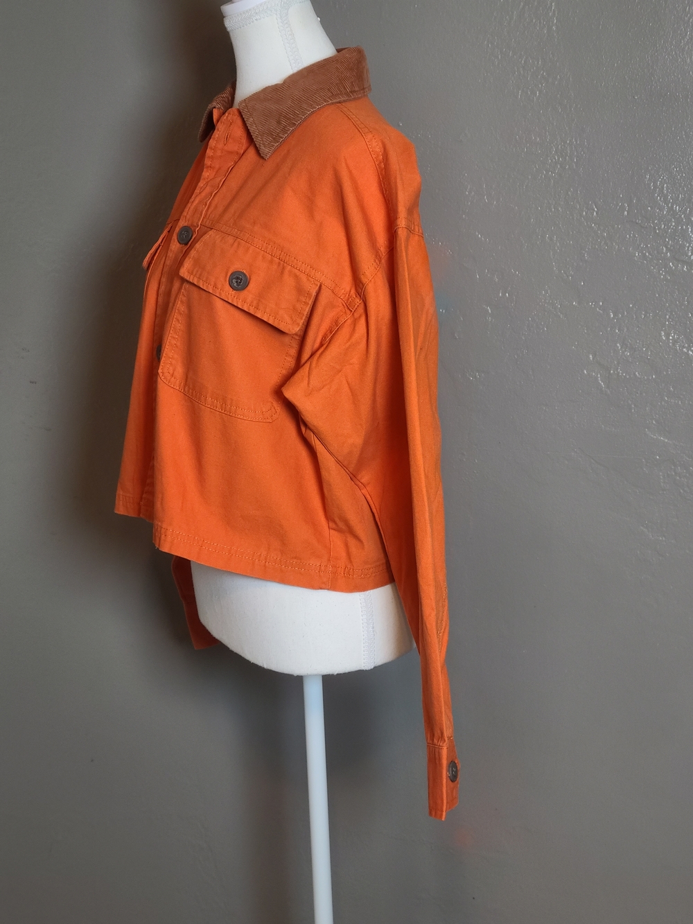 wild fable Cute Orange Cropped Utility Jean Jacket With Corduroy Collar Size XS - Picture 3 of 12